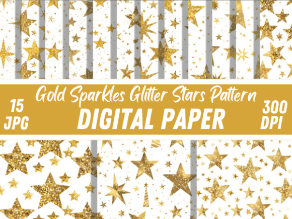 Download Gold Sparkles Glitter Stars Pattern Set - Stars pattern Collection