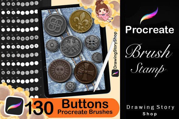 Download 130 Procreate Metal Buttons Stamps - Buttons Collection