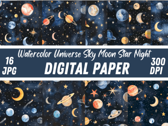 Download Watercolor Space Sky Moon Stars Pattern - Stars pattern Collection