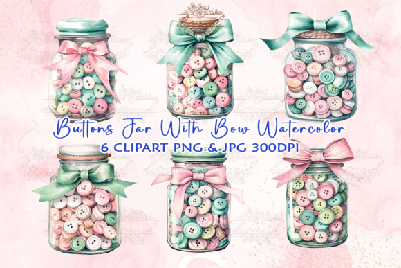 Download Buttons Jar with Bow Watercolor Clipart - Buttons Collection